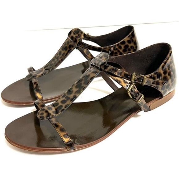J. Crew Iris Sandals Patent Leather Tortoise Shell Brown Double Buckle Size 8 - Picture 12 of 12